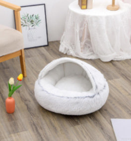 2-in-1 Plush Dog & Cat Bed – Warm Round Pet House