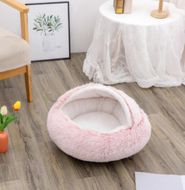 2-in-1 Plush Dog & Cat Bed – Warm Round Pet House