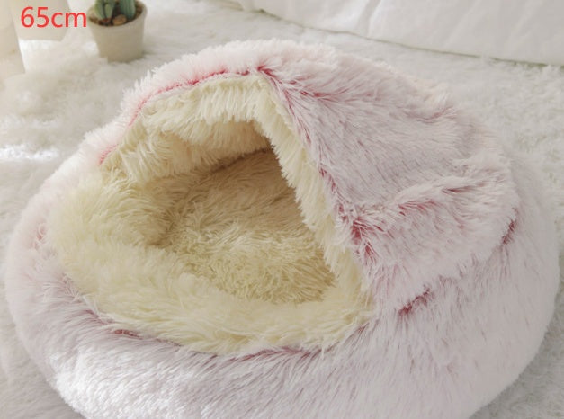 2-in-1 Plush Dog & Cat Bed – Warm Round Pet House
