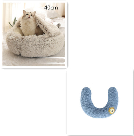 2-in-1 Plush Dog & Cat Bed – Warm Round Pet House